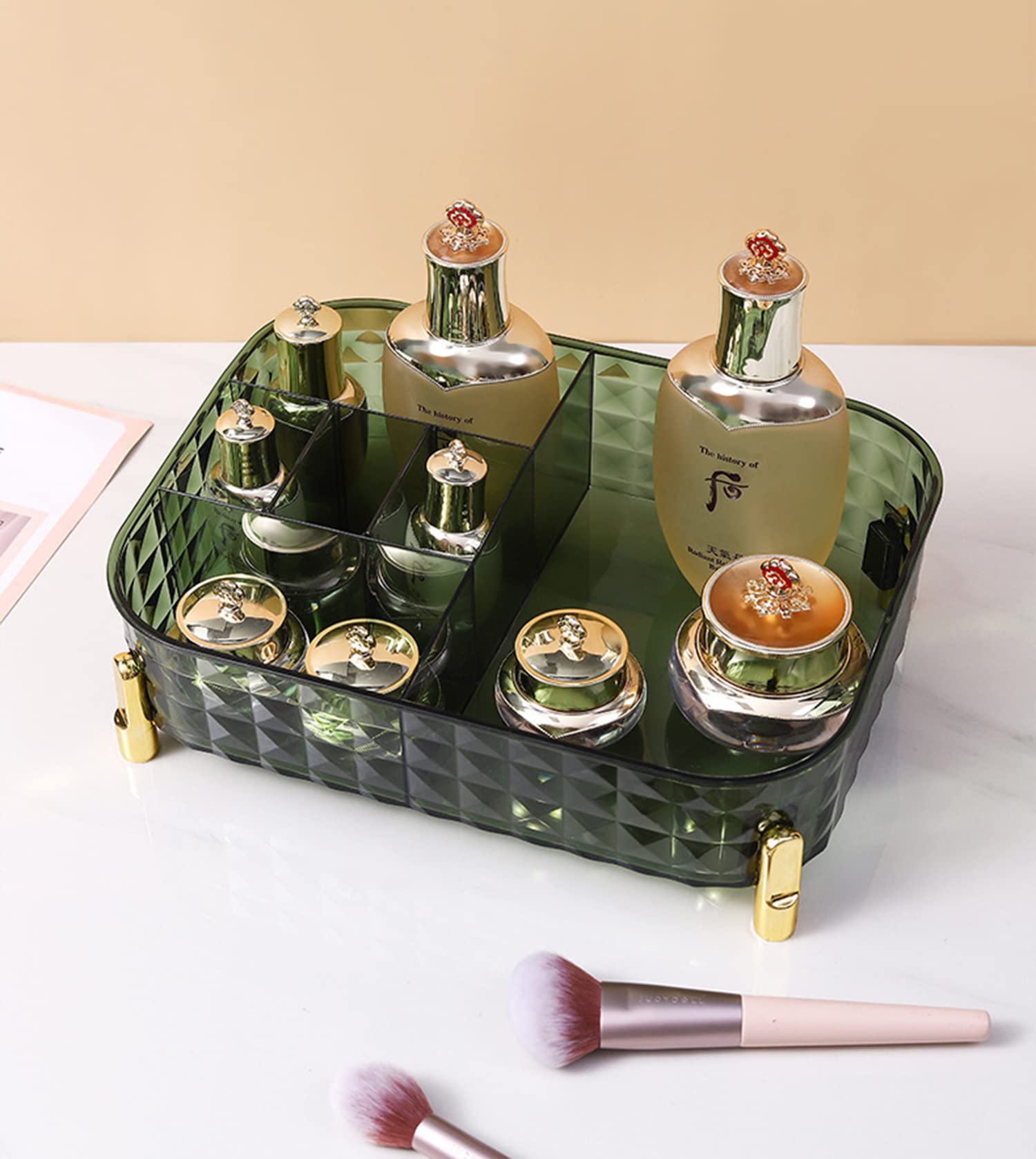House of Quirk Acrylic Transparent Rectangular Decorative Tray, Vanity Tray, Bathroom Tray For Jewelry, Perfume, Coffee, Candle, Cosmetic (Green)