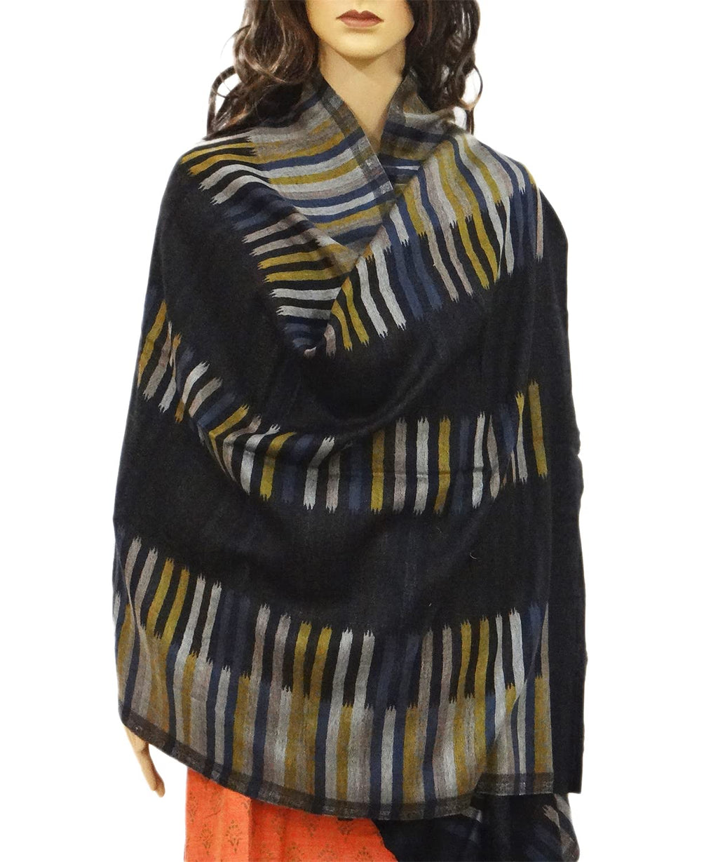 ONE ECHELON Cashmere Scarf Stole for Women Men | Large Wrap Shawl in Two-Toned Reversible Block Stripes (Black)