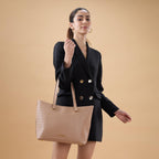 Caprese Rain Large Tote Bag for Women | Stylish, Durable, Multi-Compartment Design for Work, Travel, Shopping | Large Capacity, Comfortable Straps, Ideal for 15 Laptop & Essentials (Mocha Mousse)