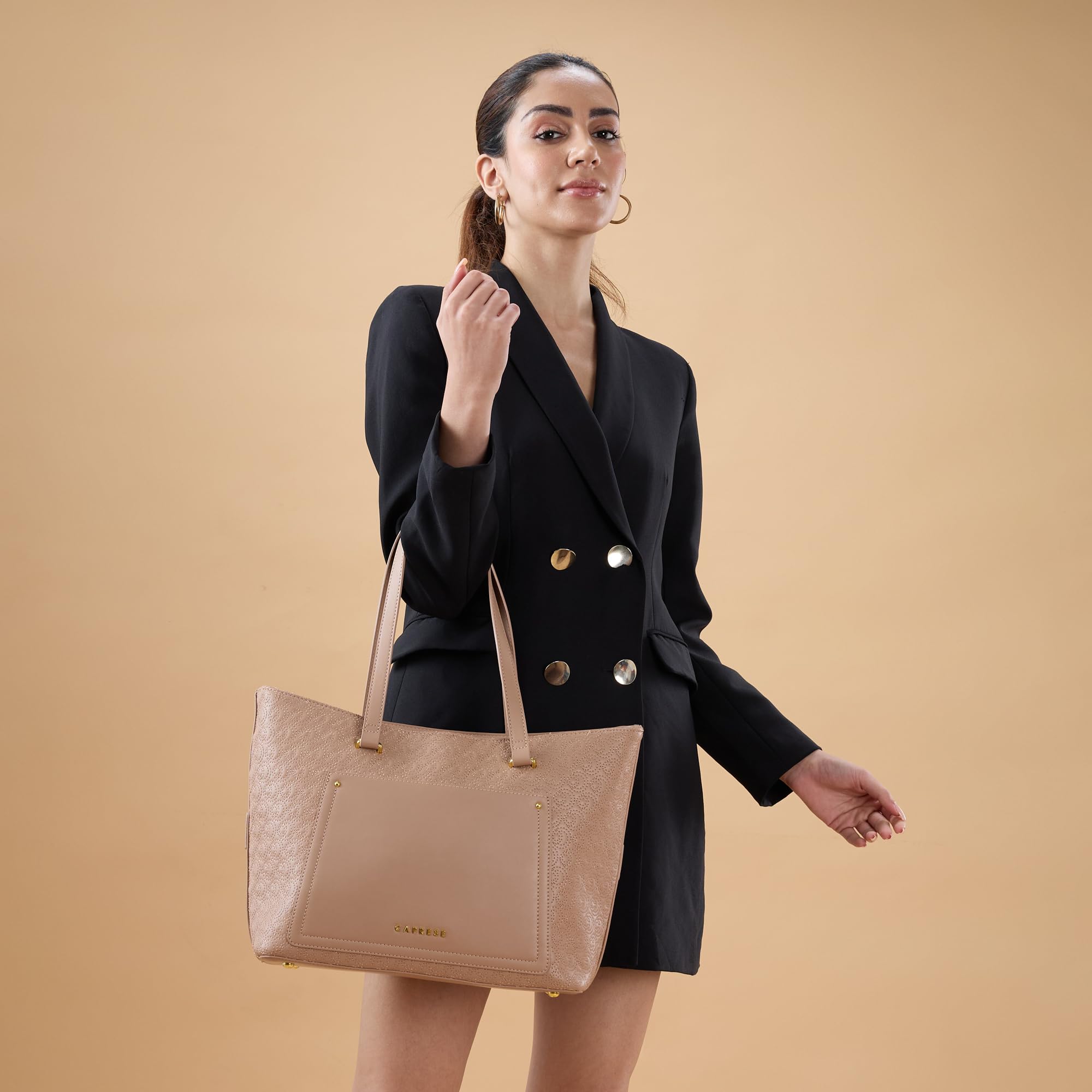 Caprese Rain Large Tote Bag for Women | Stylish, Durable, Multi-Compartment Design for Work, Travel, Shopping | Large Capacity, Comfortable Straps, Ideal for 15 Laptop & Essentials (Mocha Mousse)