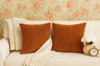 AWARD VELVETS Premium Faux Rabbit Fur Plush Luxury Soft Fluffy Striped Decorative Throw Pillow/Cushion Covers for Sofa, Couch, Living Room - (Rust, 24 x 24 inch) Set of 1