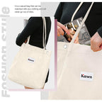 Kawn Women Corduroy Western Tote Bag Canvas Shoulder Cord Purse Reusable Shopping Bag Grocery Bag Large Capacity Washable Handbag Girls Shoulder Bag With Inner Pocket For Daily Use Work Travel (Beige)