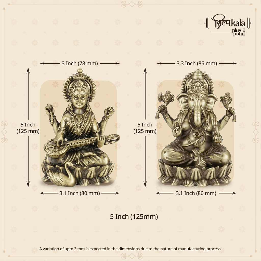 Shilpkala 5 Inch Laxmi & Ganesh Ji Brass Idol (Statue, Murti) for Table, Home & Office Decor, Worship & Gift