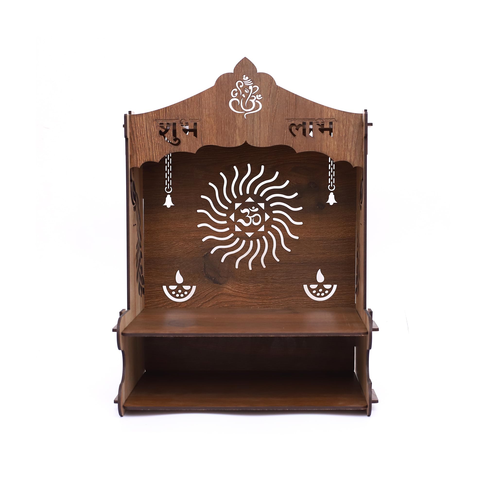 SHIV FURNITURE Mangal Beautiful Wooden Pooja Stand for Home, Temple, Office, Wall Mounted Puja Mandir with LED Spot Light, Size (H- 15.5, L- 11.5, W-11 Inch)