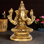 ARTVARKO Brass Lord Ganesha Sitting Statue Idol Ganesh Murti Home Decor for Puja Height 3.5 Inches