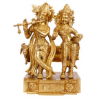 ARTVARKO Brass Radha Krishna with Cow Standing Playing Flute Statue for Home Mandir Pooja Krishan Ji Murti Temple Puja Office Home Décor Showpiece Gift 11.5 Inch.