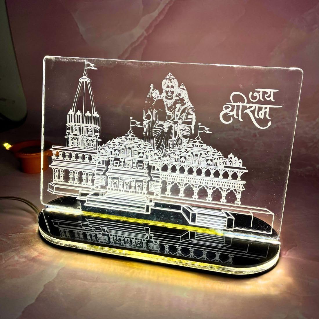 Zesta 3D Acrylic Ram Mandir Ayodhya Model With Halogen Light for Home, Office - Warm White