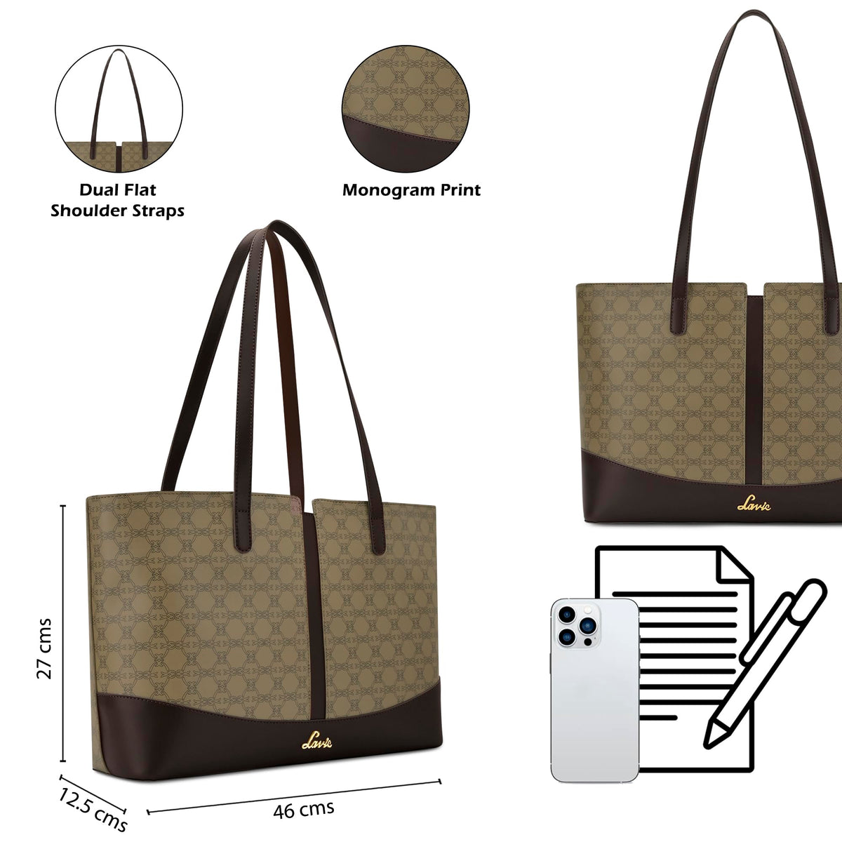 Lavie Women's Mono Freya Monogram Print Tote Bag for Women | Tote Bag for Work | Ladies purse | Stylish Shoulder Bag | Gift for Women