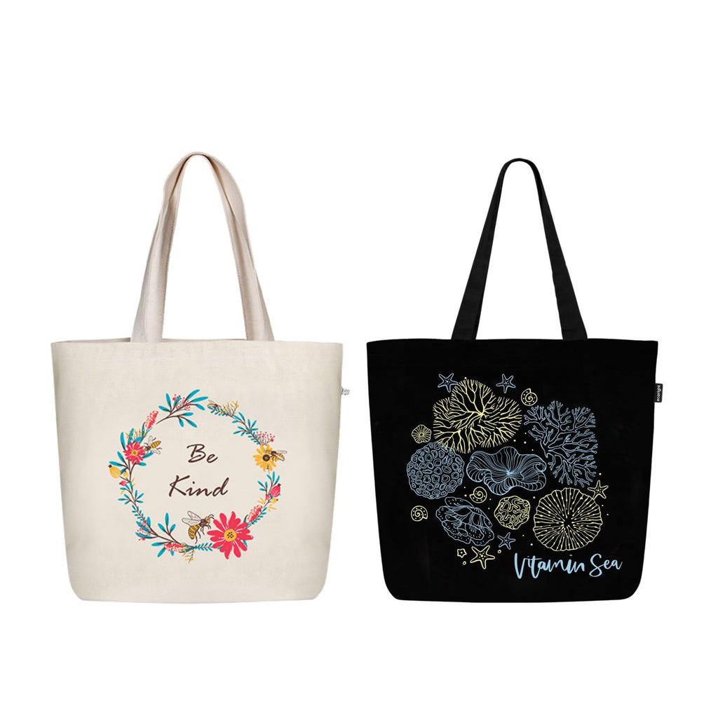 Eco Right Large Canvas Tote Bag for Women, Zipper Handbags for Women Inner Pocket for Shopping, Office & Daily Use(Pack of 2)