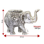 Kridaykraft Decorative Metal Trunk-Up Elephant – Multi-Purpose Small Flower Vase, T-Light Holder, and Stationery Organizer for Living Room and Office – Elegant Silver Elephant Statue for Good Luck