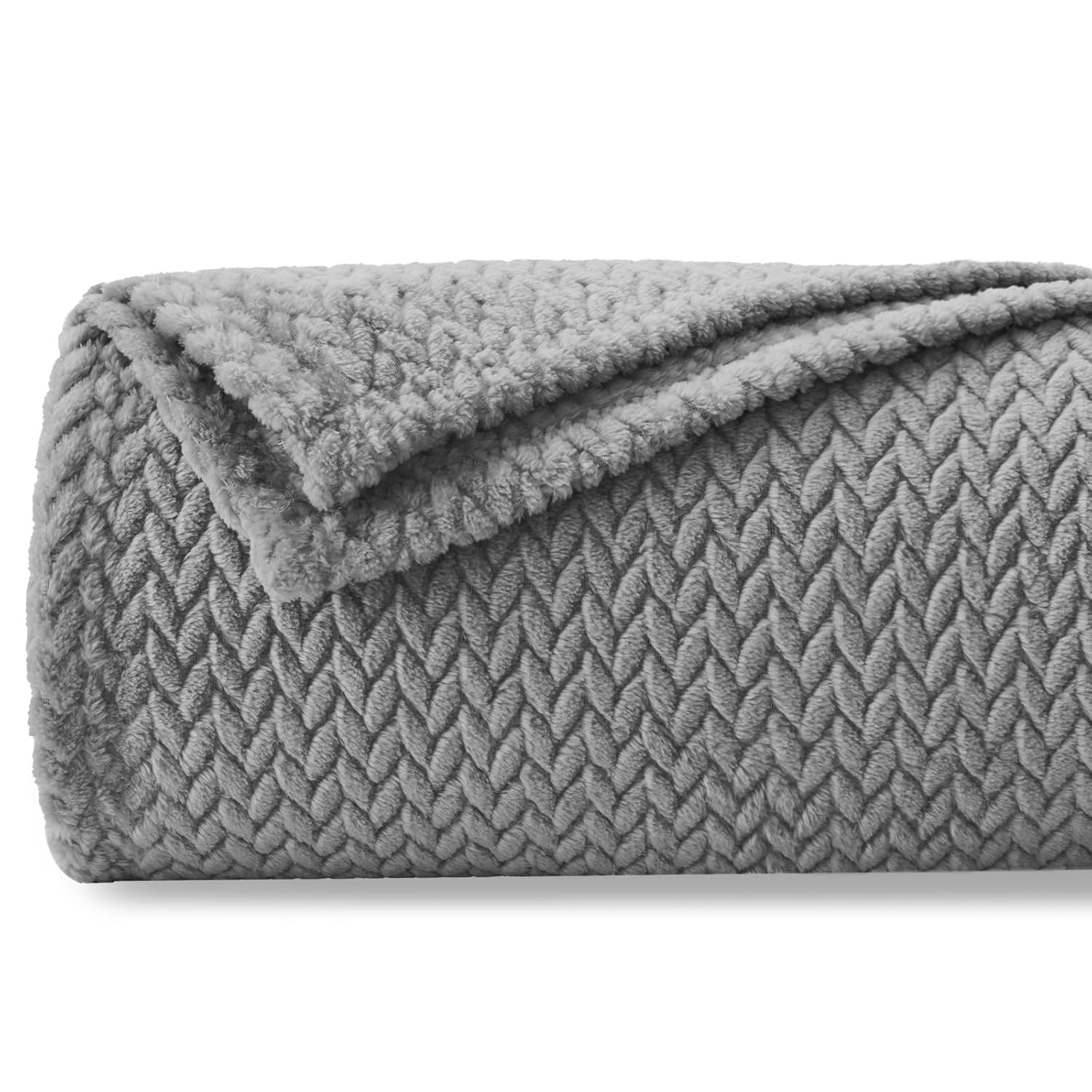 BSB HOME Super Soft Double Blanket Light Grey Premium Silky Flannel Fleece Leaves Pattern Lightweight Bed Blanket All Season Use | AC | Sofa Throw (Light Grey, Double (90 x 90)) Kafalo