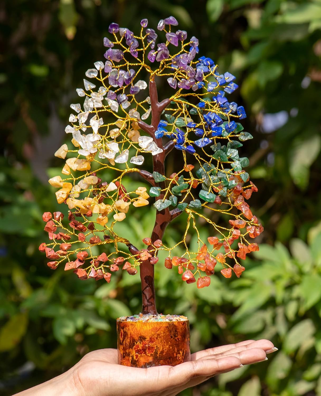 White Aura Vastu Store 300 Beads, 7 Chakra Crystal Tree, Showpiece Good Luck and Positive Energy, Showpiece for Living Room, Natural Healing Gemstones Money/Lucky Tree for Good Luck, Multicolor