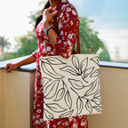 StyleMyWay Large Cotton Designer Canvas Tote Bag with Zip, Inner Pocket for Shopping, Office & Daily Use (Abstract Black & White) | College Bag for Girls | Travel & Beach Bag