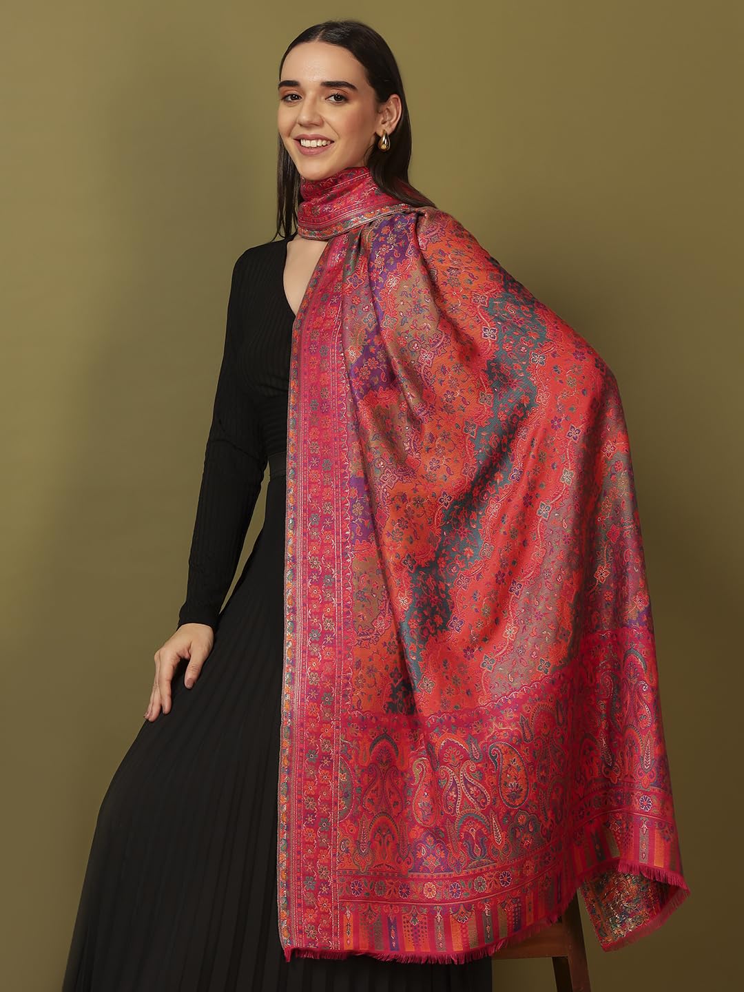 Pashmoda Women Libaas Zari Kaani Fine Wool Shawl (Size: 40x80in, 101x203cm) RSS44