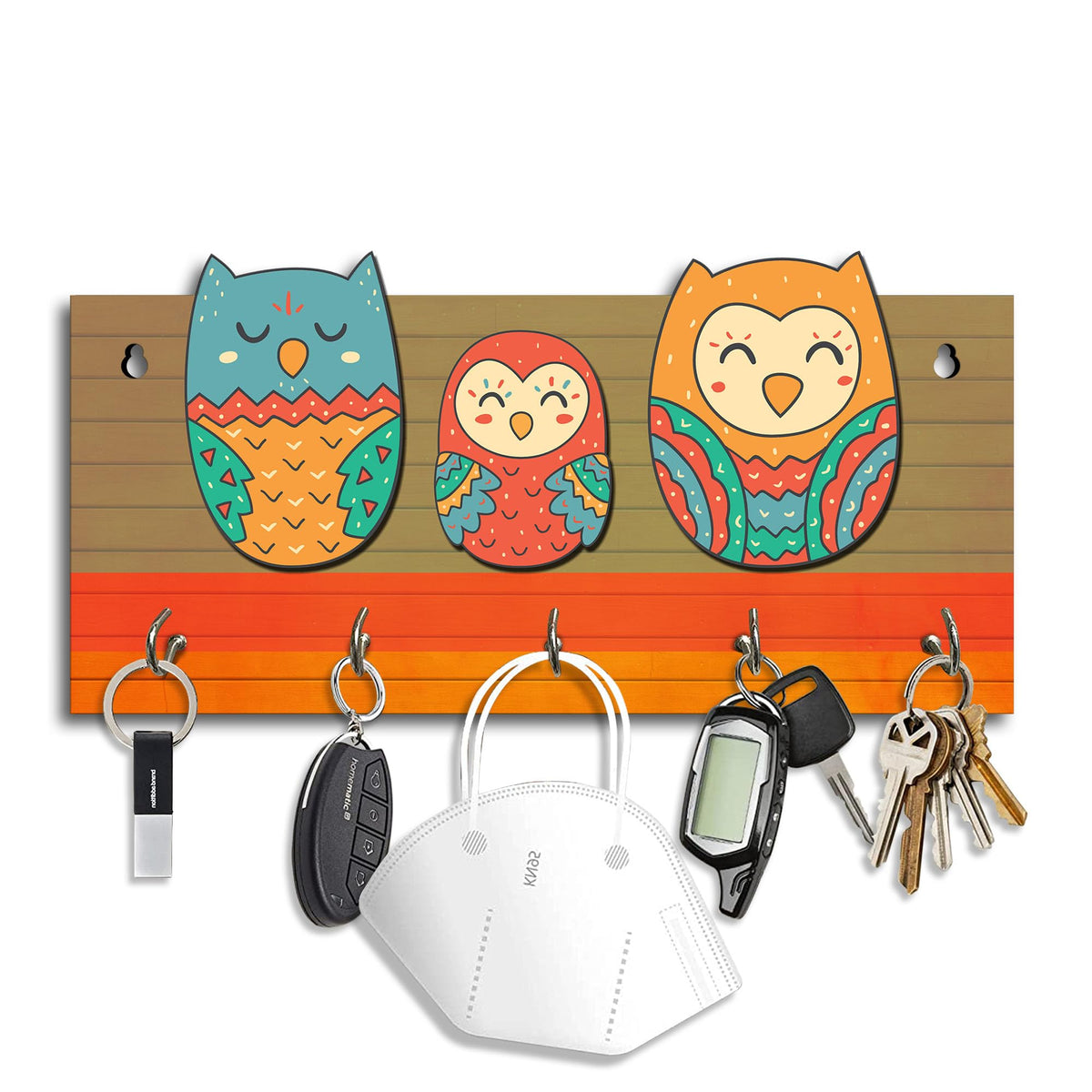 Artvibes Unique Stylish Wooden Key Holder for Wall Decor with Stylish Stainless Steel 5 Hooks Beautiful Key Organizer for Home Decoration(KH_800)
