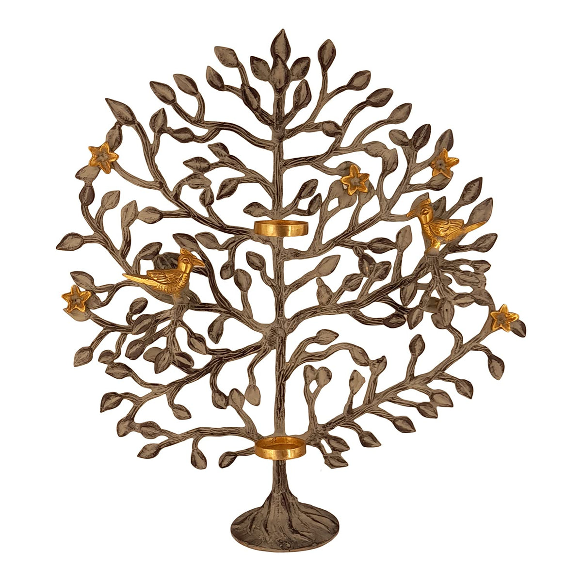 Artvarko Brass Tree of Life Candle Holder Stand with Birds Sitting on Tree's Branch Traditional and Decorative Kalpavriksha (Brown & Gold 15x17 Inches)