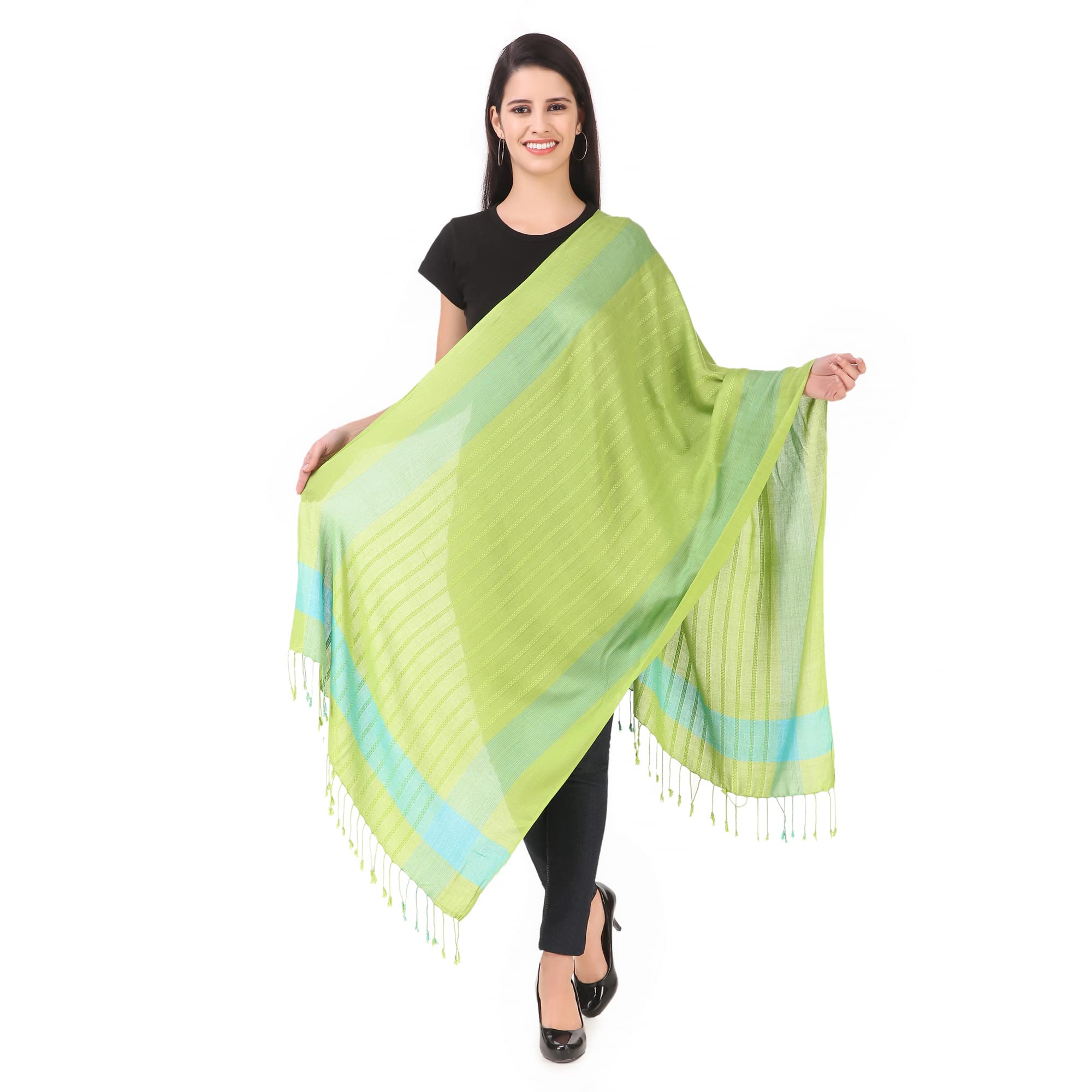 FWC Fill With Colours stole/scarf for girl/ladies Colour- Green soft viscose cotton blend ethnic pattern scarves pack of 1 ST-27