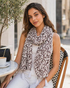 Women's Printed cotton Scarf with Tassels, Lightweight Boho Stole, 180x50 cm, All Seasons (red) (White)