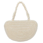 LONGING TO BUY Women's Multicolour Stone in Vintage Style Pearl Tote Purse Wrist Bag (Off White)