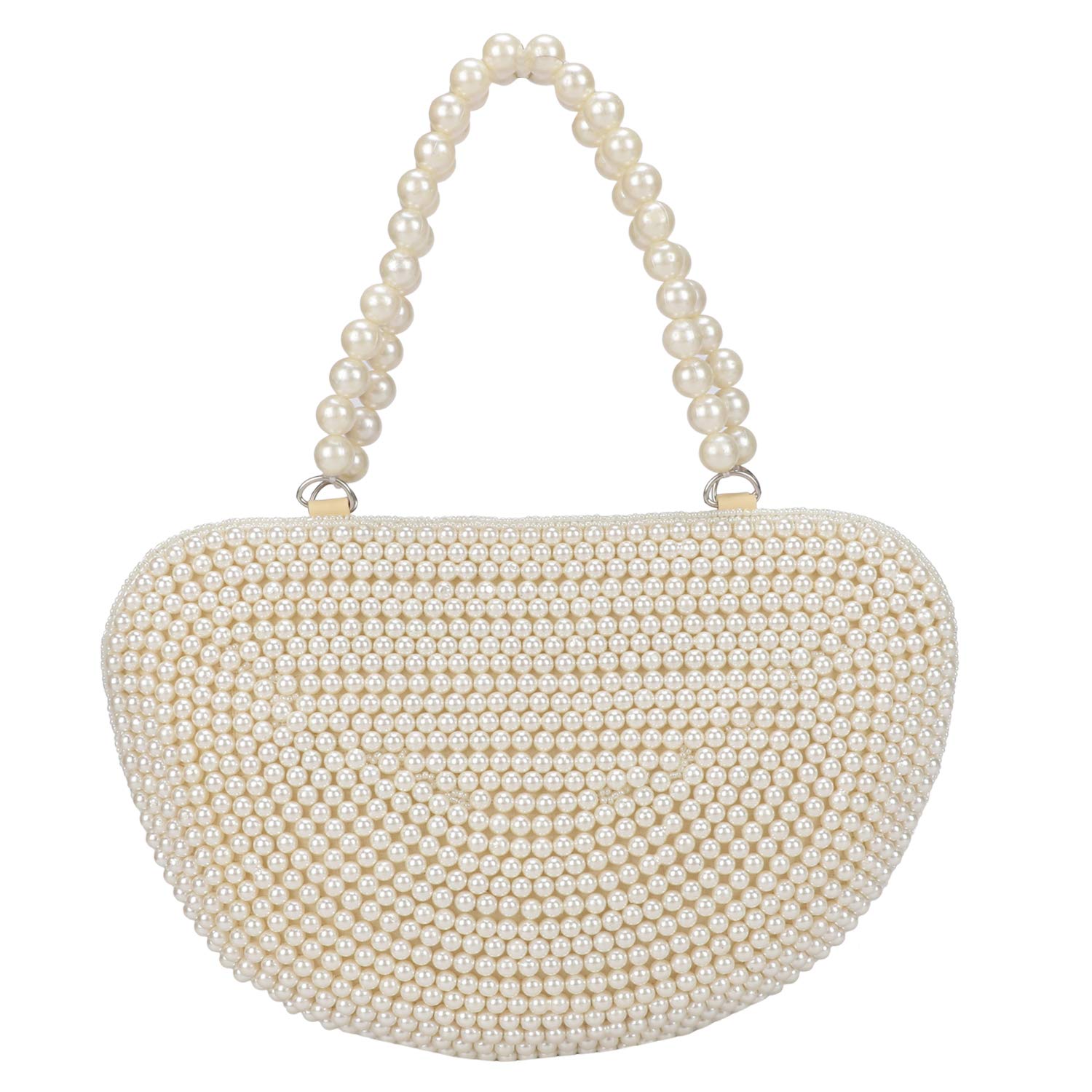 LONGING TO BUY Women's Multicolour Stone in Vintage Style Pearl Tote Purse Wrist Bag (Off White)