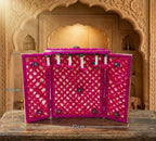 Pink Phool Bangla Decoration Solid Wood Home Temple for Laddu Gopal & Ganesh Ji 30x42 cm Decorative Mandir Backdrop