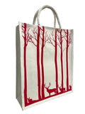Jute Club Printed Canvas Bag|Shopping|Office|Tiffin| Multipurpose|Eco Friendly with Zipper lock|Spacious|100% Organic Cotton Tote with Lamination-14 X16 X5 (5Pc, Red Deer)