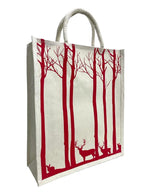 Jute Club Printed Canvas Bag|Shopping|Office|Tiffin| Multipurpose|Eco Friendly with Zipper lock|Spacious|100% Organic Cotton Tote with Lamination-14 X16 X5 (5Pc, Red Deer)