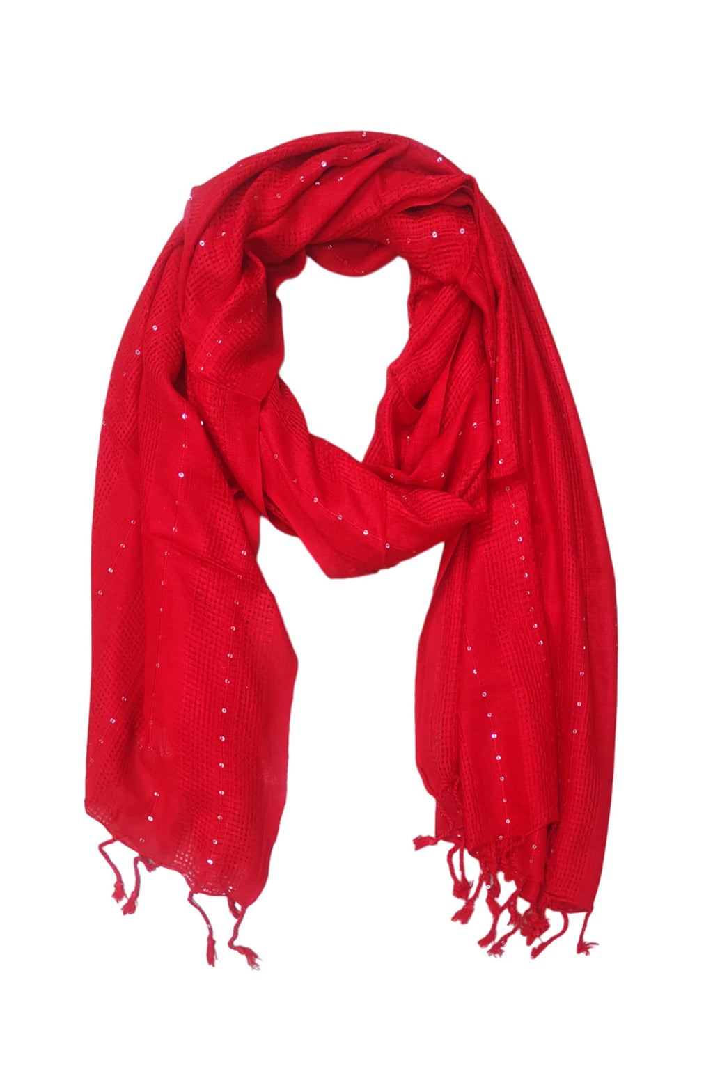 URBAN LADIIIZ Solid Sequin Stole with Tassels for Women & Men – Soft Lightweight Rayon Fabric | Available in 10+ Colours (RED)
