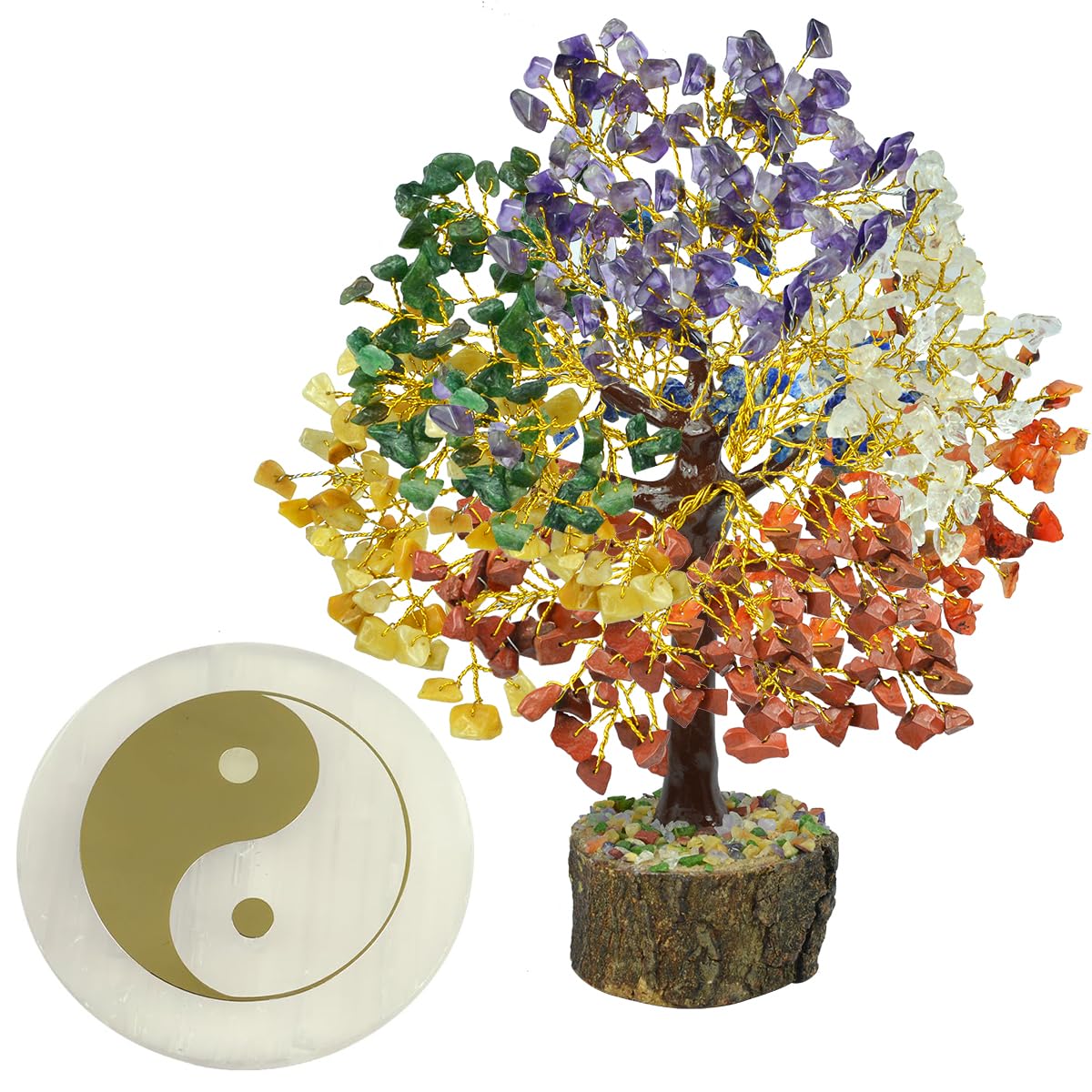 Reiki Crystal Products 7 Chakra Tree 300 Beads | Selenite Charging Plate
