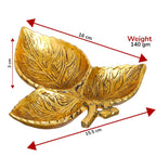 KridayKraft Hand Crafted Metal 3 Part Leaf Shape Tray Perfect for Home Centre Table Serving Dry Fruits (Golden, Pack of 1)