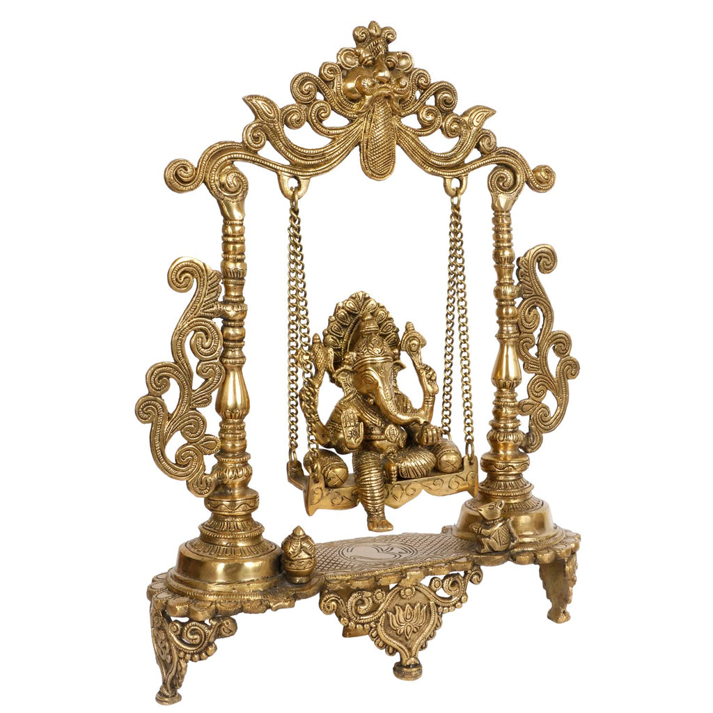 ARTVARKO Brass Ganesh Jhula Hanging Ganesha Swing Statue Ganpati Jhoola Kirtimukha Idol Murti for Home Décor Office Mandir Gift19 Inch