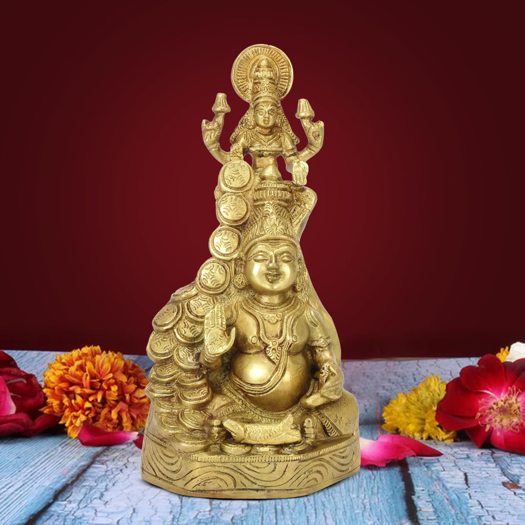 ARTVARKO Brass Lakshmi Kuber Sitting Statue Murti Laxmi Kubea Maharaj for Prosperity Money Home Office Puja Gift 10 Inch
