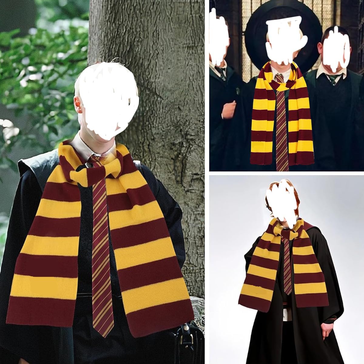 Fancyku Gryffindor Knit Striped Scarf, Yellow Wizard Cosplay Accessory