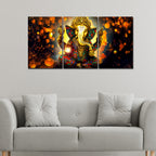 VIBECRAFTS 3 Pieces Beautiful Ganesha Canvas Wall Painting Fitted With Wooden Frame For Home | Office | Living Room | Gifts(PTVC3Pcs3_11510)