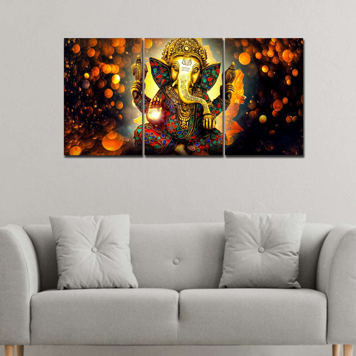 VIBECRAFTS 3 Pieces Beautiful Ganesha Canvas Wall Painting Fitted With Wooden Frame For Home | Office | Living Room | Gifts(PTVC3Pcs3_11510)