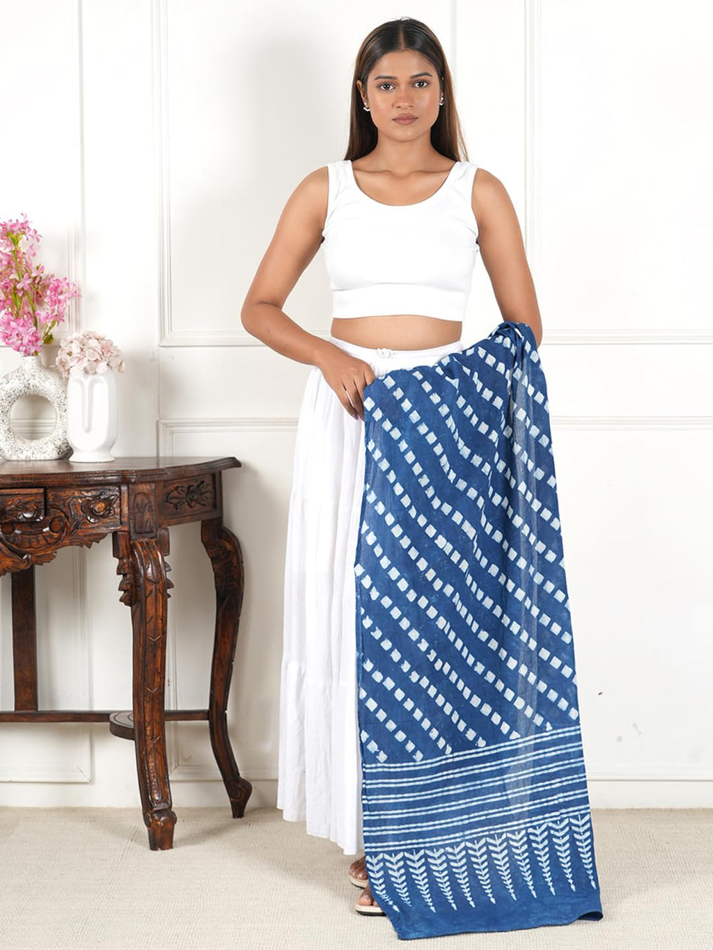 Gutthi Women's Cotton Stoles | Scarf Lightweight & Comfortable for All Seasons, Size (100X180 CM) (Blue)