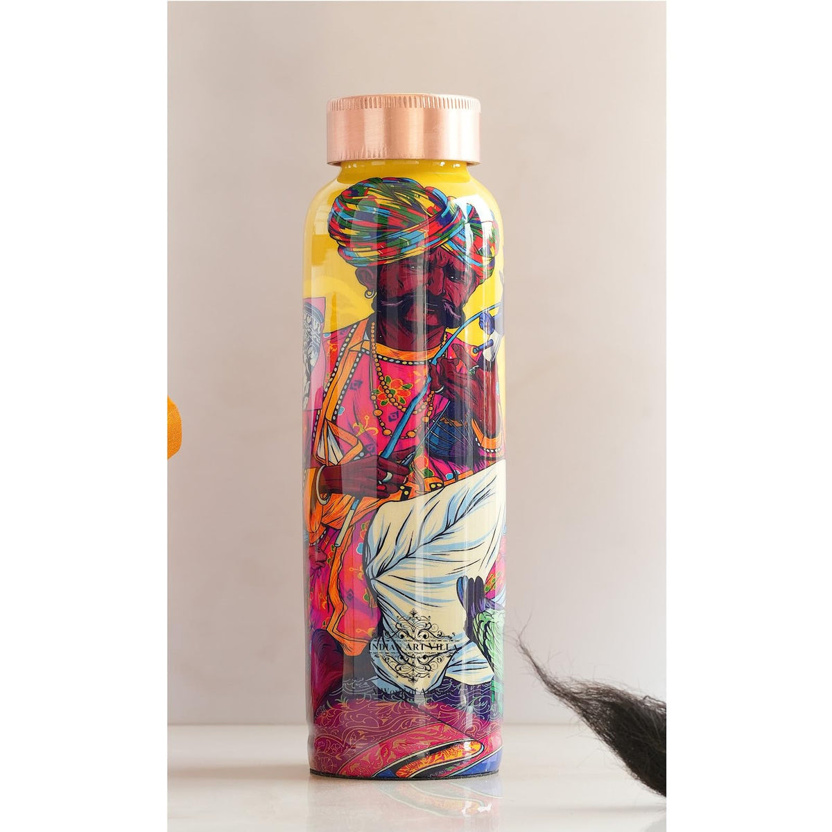 INDIAN ART VILLA Pure Copper Water Bottle 900 ml, Rajasthani Meena Printed Design, Ayurvedic Health Benefits, Leak-Proof for Home, Office, Gym, Yoga & Travel