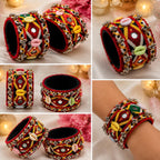 Maulika Creation Navratri Special Handmade Mirror Work Kada Set for Women & Girls – Multicolor Traditional Garba Dandiya Festival Bangles with Beads & Ghungroo, Set of 2