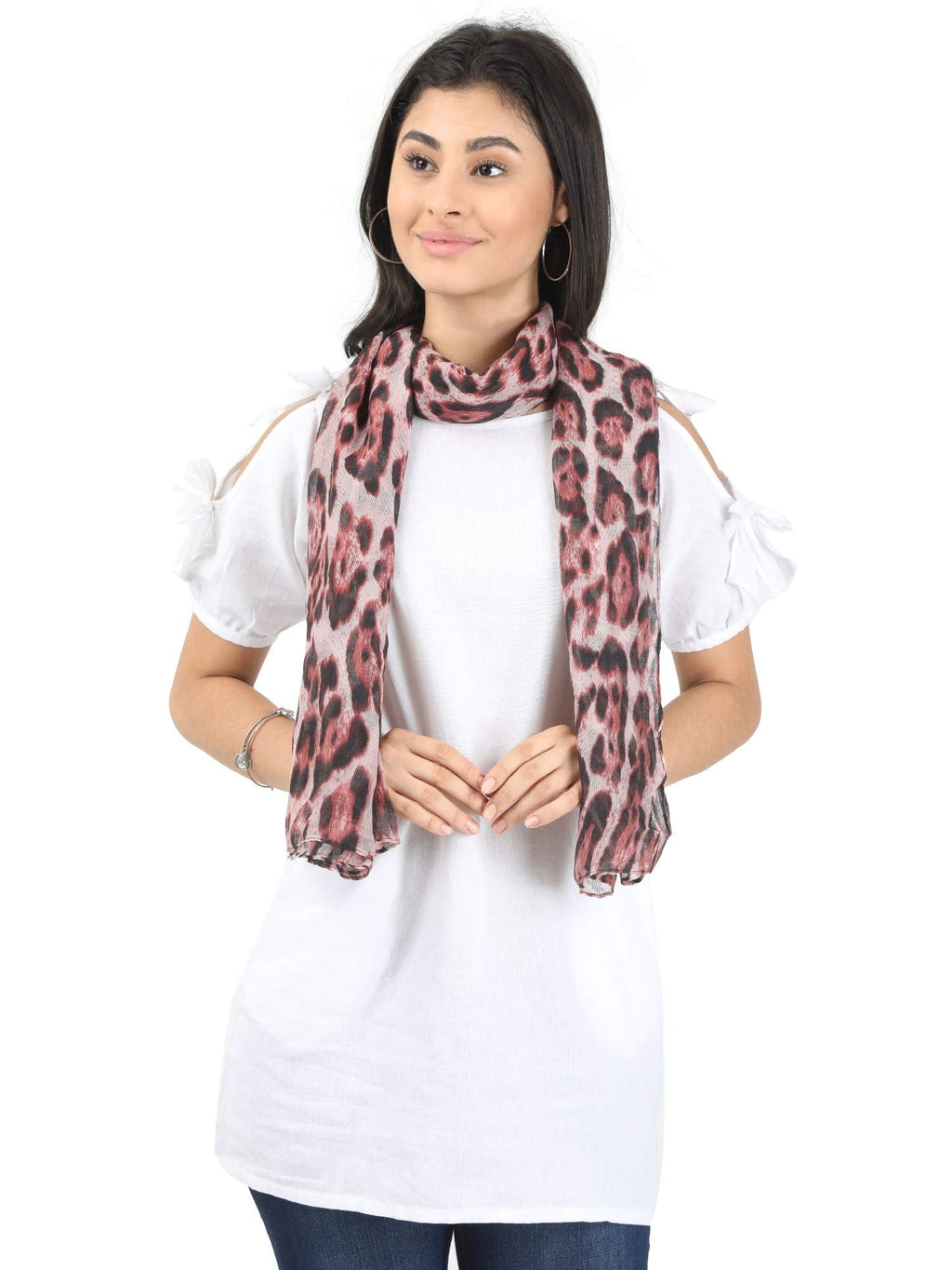 FabSeasons Women's Bold Leopard Printed Scarf, Stole & Shawl | Lightweight Cotton Fabric | Soft, Large Size Neck Wrap Accessory for All Seasons | 80 x 180 Cms