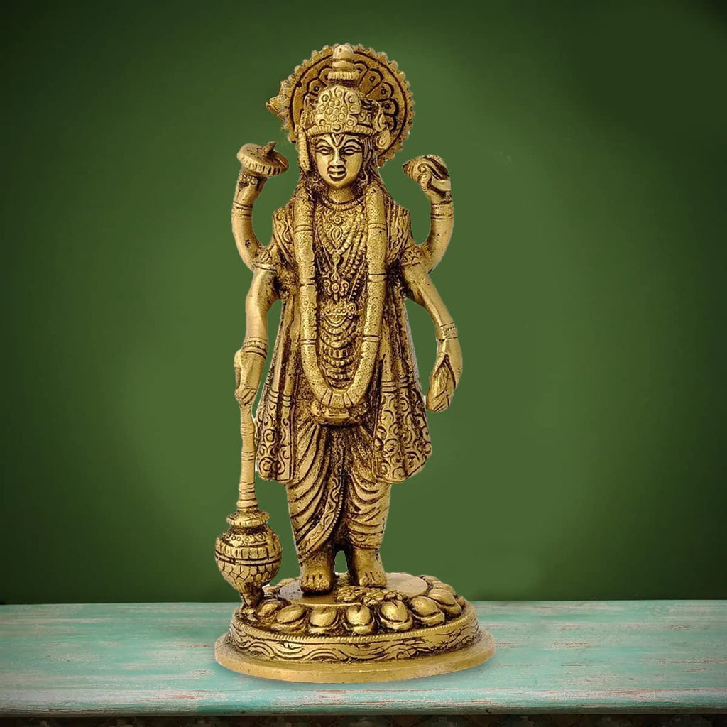 ARTVARKO Brass Lord Vishnu Narayan Holding Club Venkatesh Statue for Home Decor Idol for Puja Gift- Height 7.5