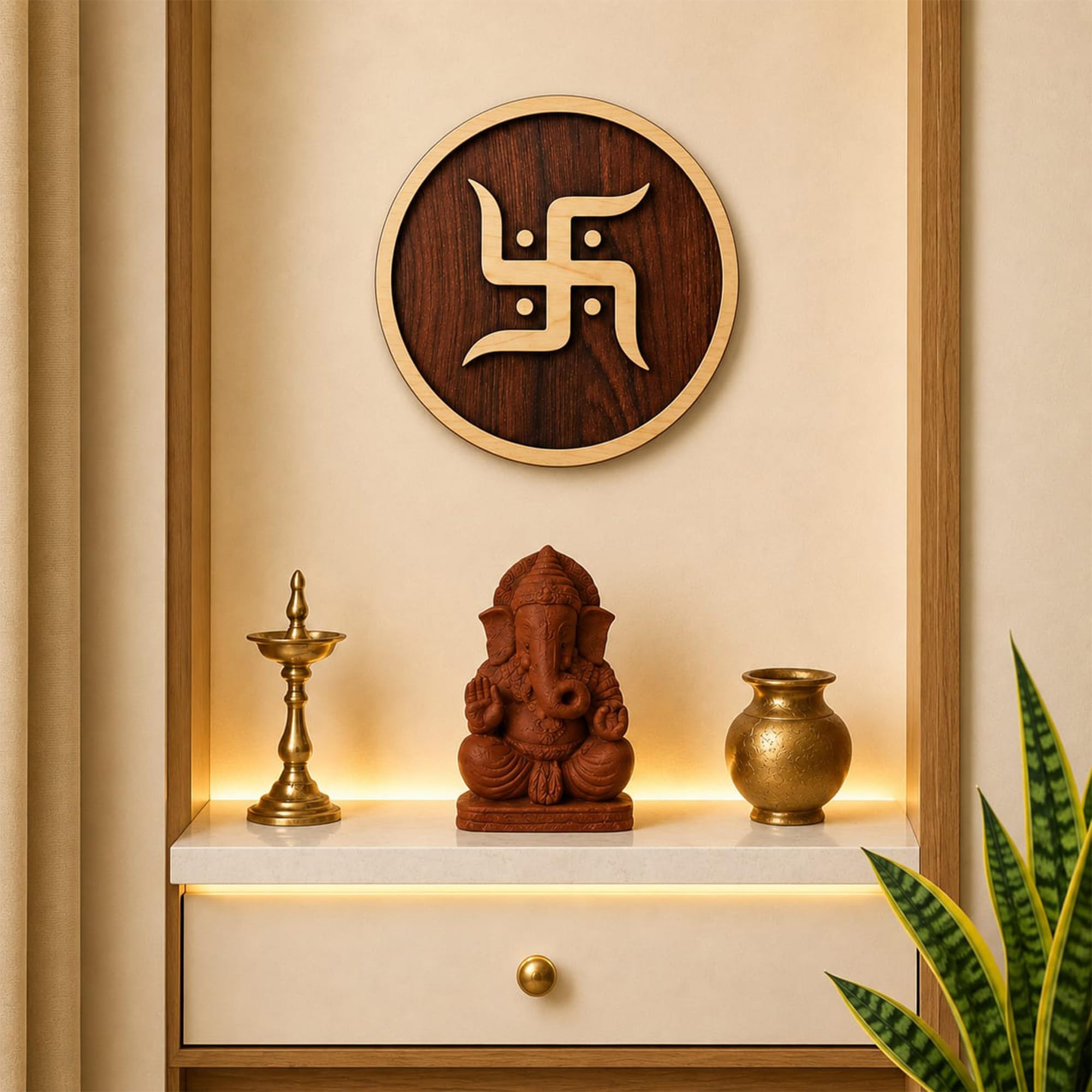 SWAGSTATION Swastik MDF Spiritual Wall Hanging | Mandir & Home Temple Decor for Pooja Room, Office & Entrance (8 Inch)