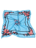 leeza store Women's Silk Scarf For Women, Sky Blue Floral Border Digital Printed, 40X40, Elegant Soft Stole & Head Wrap