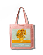 soilbound city totes - Van Gogh (The Sunflowers) I Large 100% Recycled Cotton Canvas, Printed Tote Bag with zipper & inner pocket for Women I College, laptop, Travel, Beach, Daily Use (Beige) (Pink)