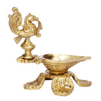 Artvarko Brass Bird Peacock Oil Diya Lamp Table Decor with Stand for Home Diwali Gift Temple Pooja 5.5 Inch