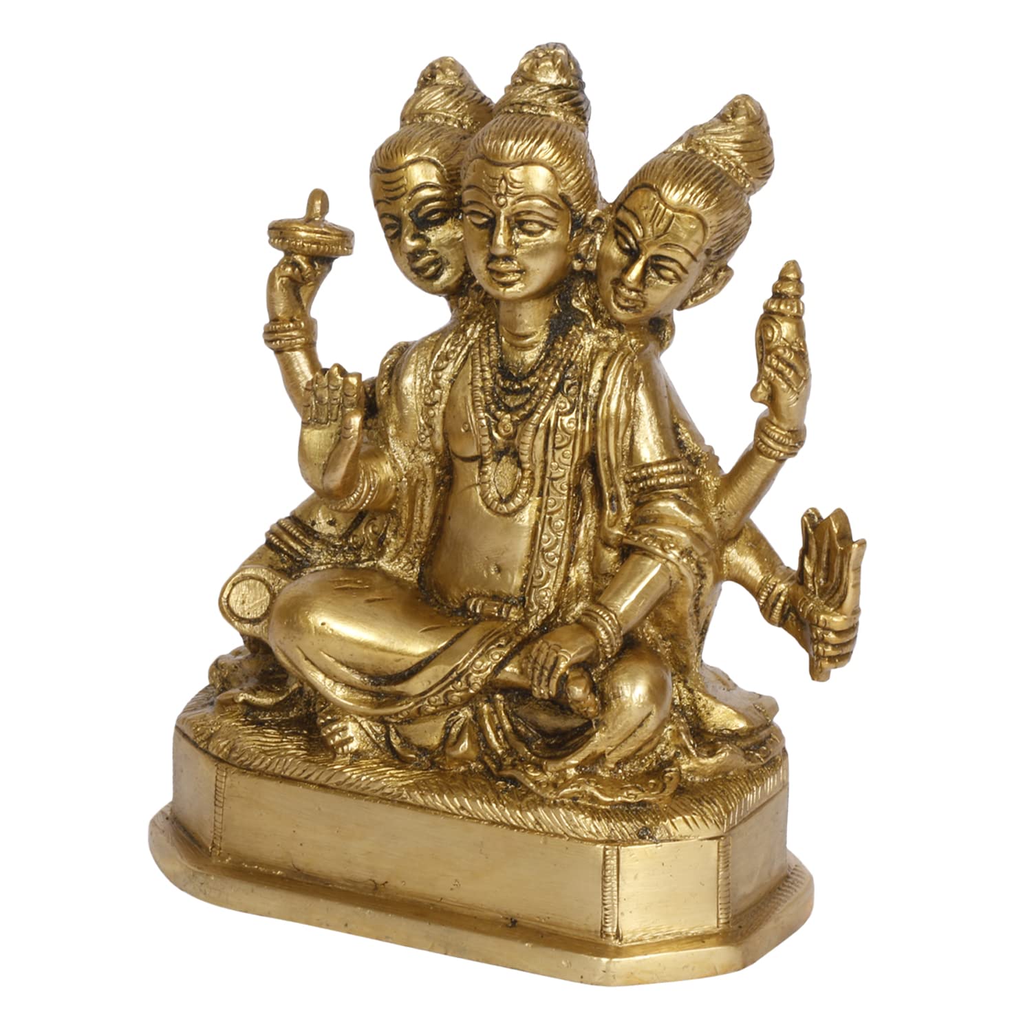 ARTVARKO Brass Lord Dattatreya Idol Bhagwan Datta Murti Statue for Home Pooja Office Decor Trimurti Bhagwan Sculpture 5 Inch