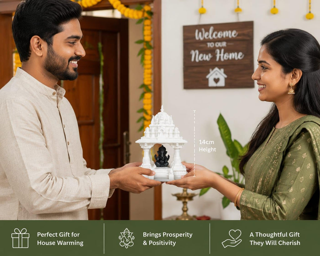 House Warming Gifts for New Home | Ganesha Temple Mandap Decorative Showpiece for Home Decor | House Opening Ceremony Gifts | Spiritual Pooja Decoration Item | 3D Printed (White & Black)
