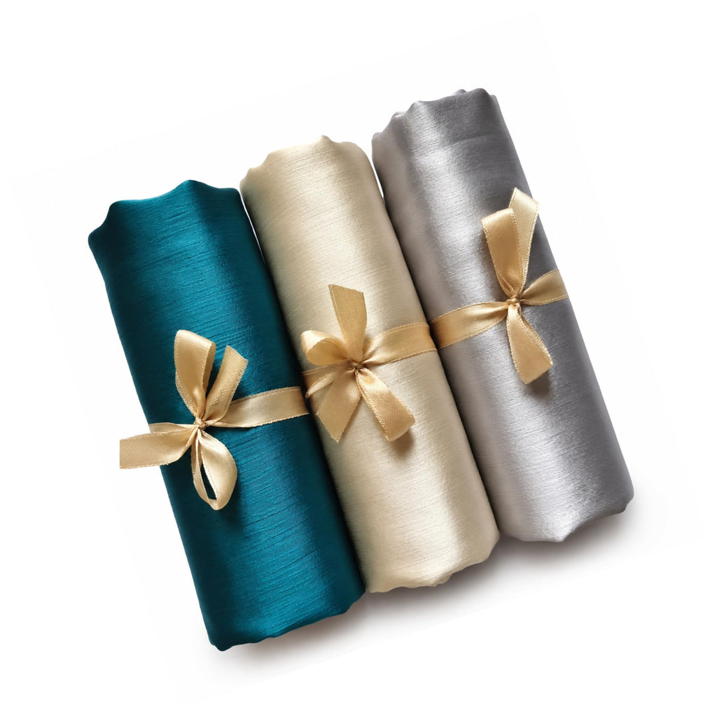 Leaf & FEATHER™ Muna Satin Hijab Scarf for Women | Pack of 3 Hijab Set | 200 x 70 cm | Silky Smooth & Lightweight | Premium Everyday Color Collection (6. Teal Green - Cream White - Pearl Silver)