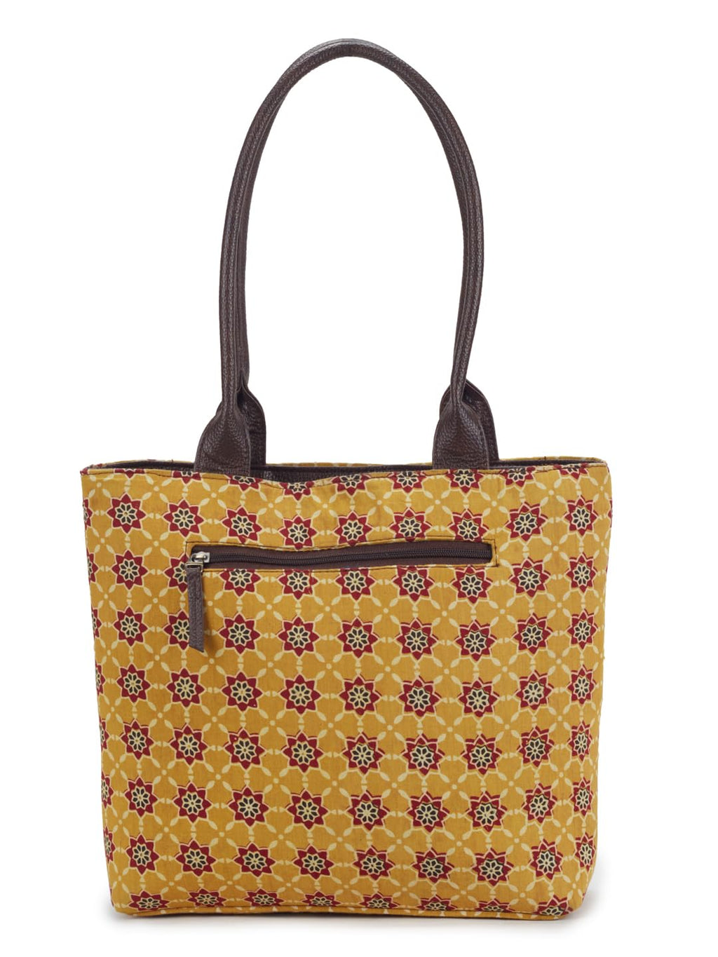 NEPRI Office Pouch Tote Bag | Stylish Set of 2 Tote Bags for Women| Vegan Leather & Handblock Printed Fabric Handbag with Double Handle Shoulder Strap| Daily & Travel Use | WPT-006-13