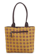 NEPRI Office Pouch Tote Bag | Stylish Set of 2 Tote Bags for Women| Vegan Leather & Handblock Printed Fabric Handbag with Double Handle Shoulder Strap| Daily & Travel Use | WPT-006-13