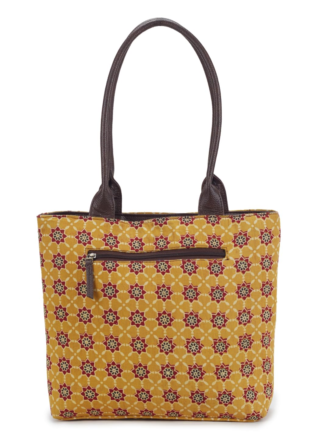 NEPRI Office Pouch Tote Bag | Stylish Set of 2 Tote Bags for Women| Vegan Leather & Handblock Printed Fabric Handbag with Double Handle Shoulder Strap| Daily & Travel Use | WPT-006-13